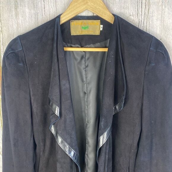 Char and Sher Suede Leather Jacket Black Size 8 - Picture 2 of 8